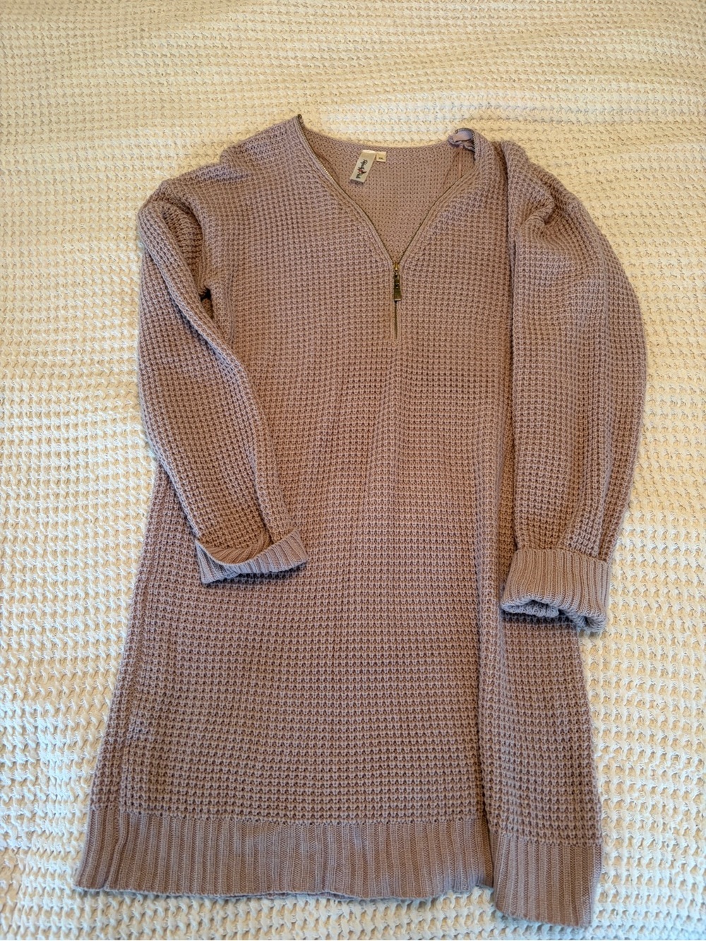 Perfectly Priscilla V-Neck quarter zip Lavender Waffle-Knit Sweater/dress 2xl
